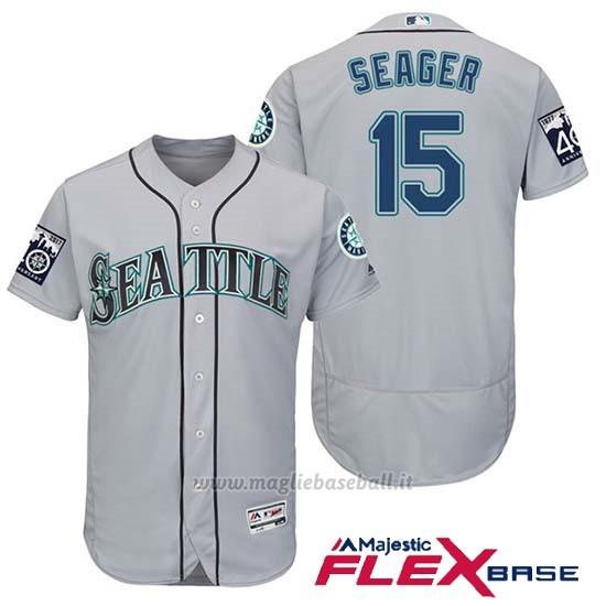 Maglia Baseball Uomo Seattle Mariners 15 Kyle Seager Grigio 2017 Flex Base